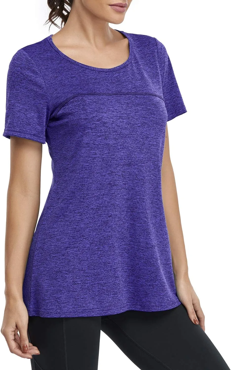 Kimmery Woman Short Sleeve Round Neck Criss Cross Back Yoga Shirt