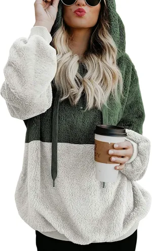KINGFEN Womens Oversized Sherpa Pullover Hoodie with Pockets Fuzzy Fleece Warm Casual Loose Hooded Sweatshirt Hoodies