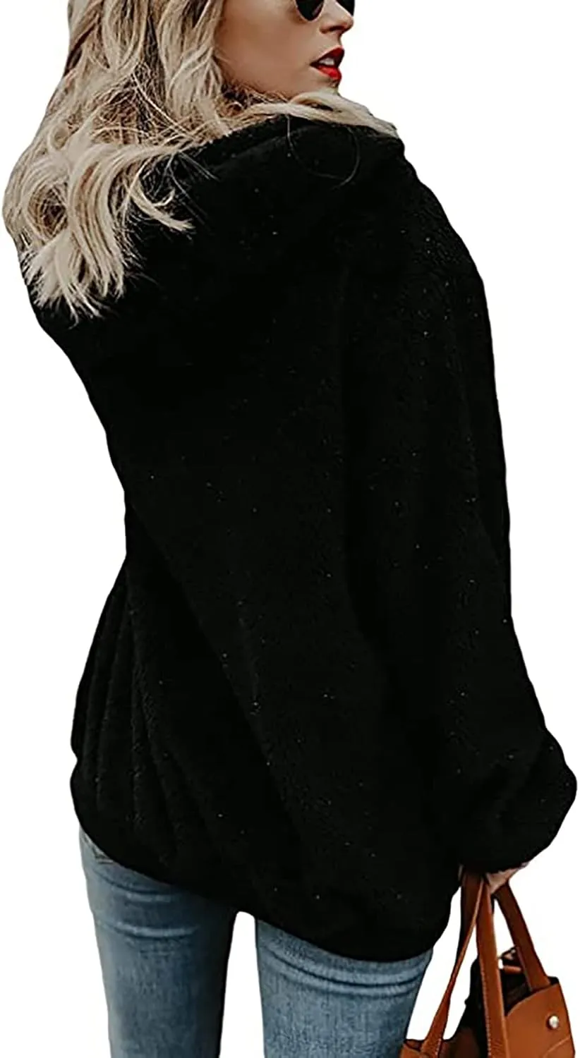 KINGFEN Womens Oversized Sherpa Pullover Hoodie with Pockets Fuzzy Fleece Warm Casual Loose Hooded Sweatshirt Hoodies