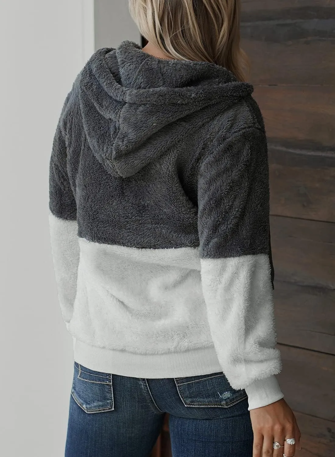 KINGFEN Womens Oversized Sherpa Pullover Hoodie with Pockets Fuzzy Fleece Warm Casual Loose Hooded Sweatshirt Hoodies