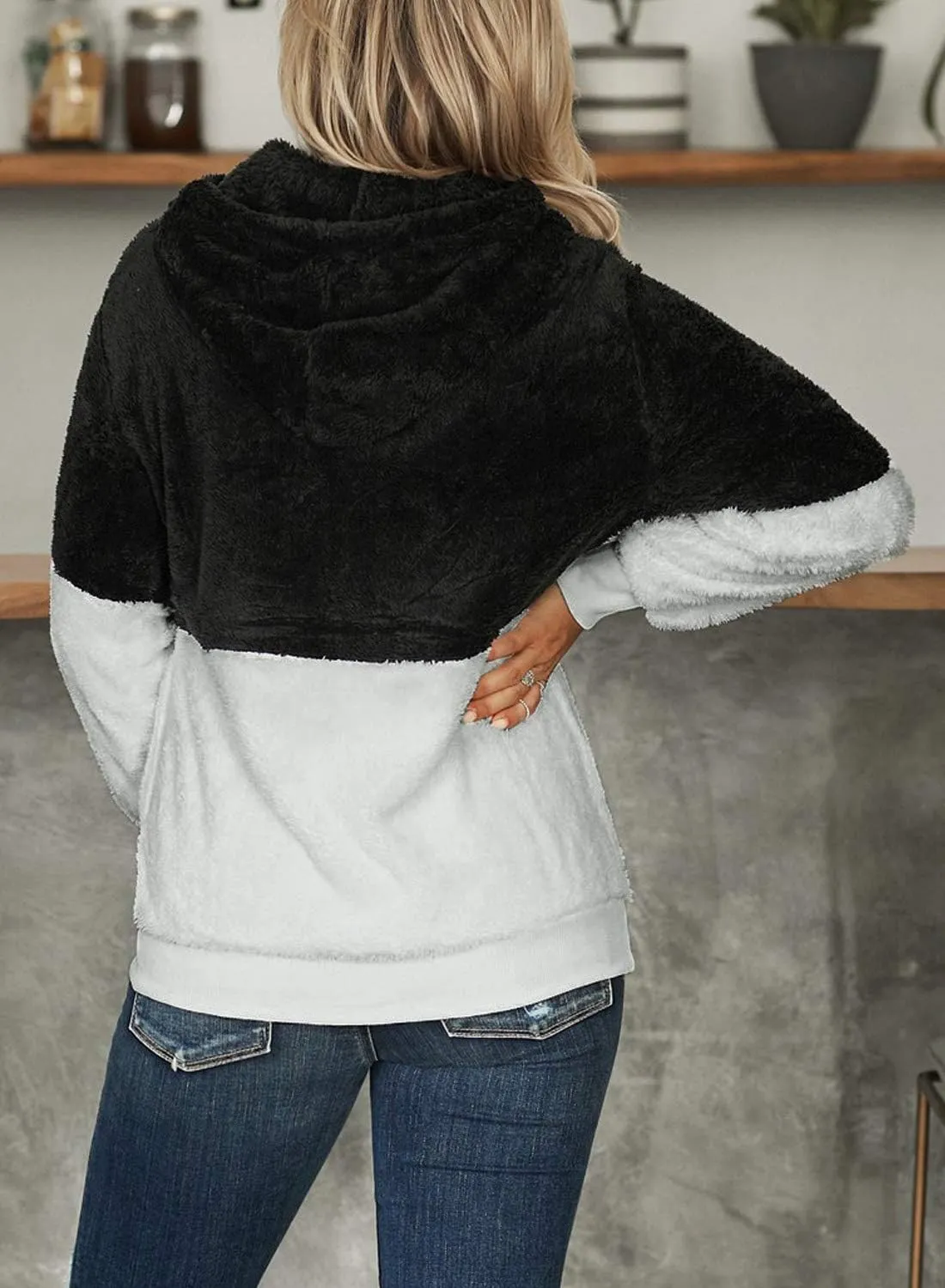KINGFEN Womens Oversized Sherpa Pullover Hoodie with Pockets Fuzzy Fleece Warm Casual Loose Hooded Sweatshirt Hoodies