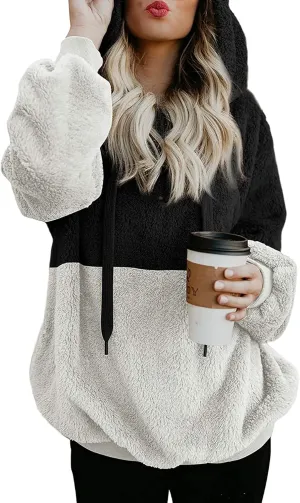 KINGFEN Womens Oversized Sherpa Pullover Hoodie with Pockets Fuzzy Fleece Warm Casual Loose Hooded Sweatshirt Hoodies