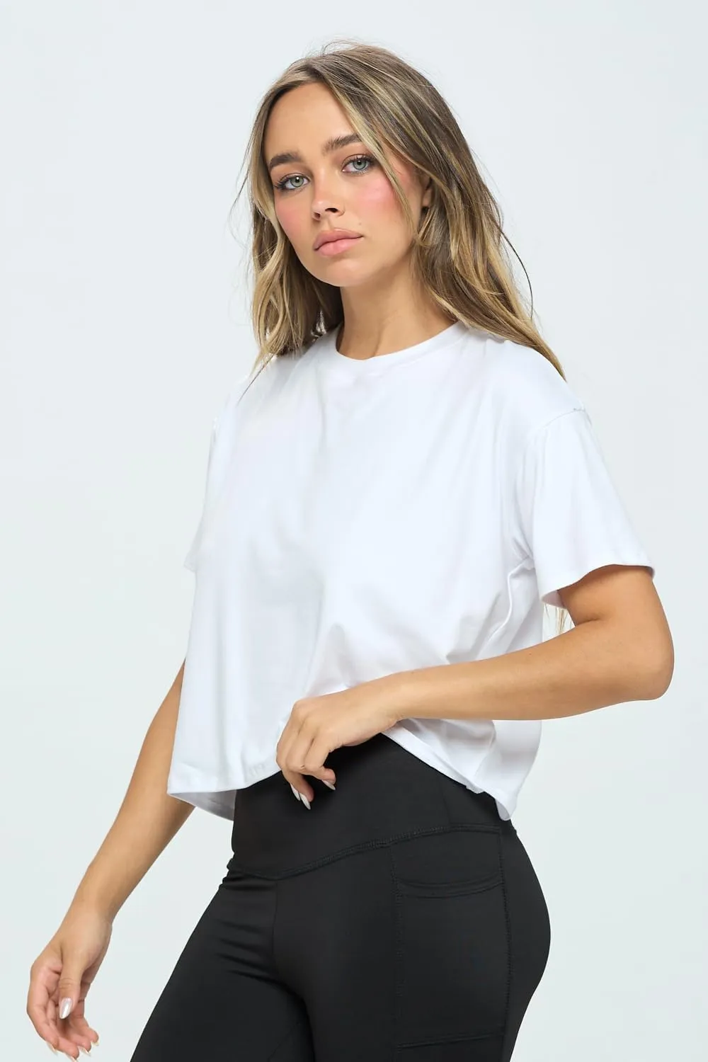 KNIT RIOT Womens Crop Top  Short Sleeve Soft Boxy Crewneck Casual Active Workout Yoga Running Cropped Tee T Shirts