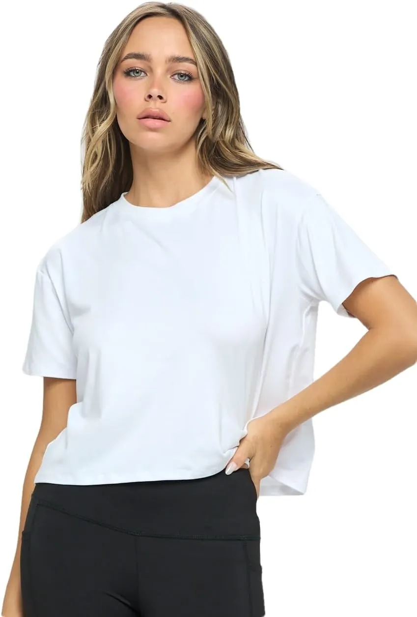 KNIT RIOT Womens Crop Top  Short Sleeve Soft Boxy Crewneck Casual Active Workout Yoga Running Cropped Tee T Shirts