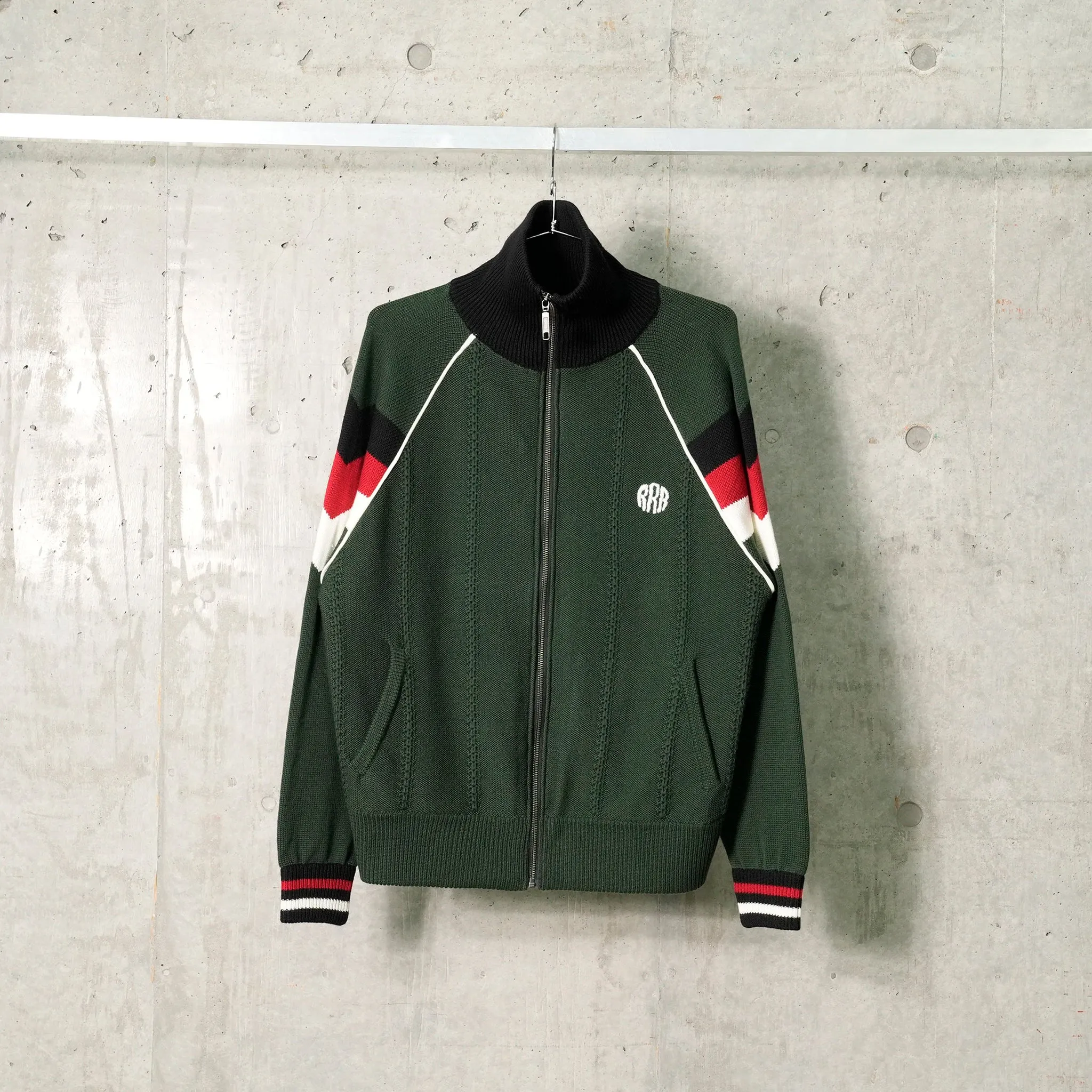KNITTED TRACK JACKET / DARK GREEN