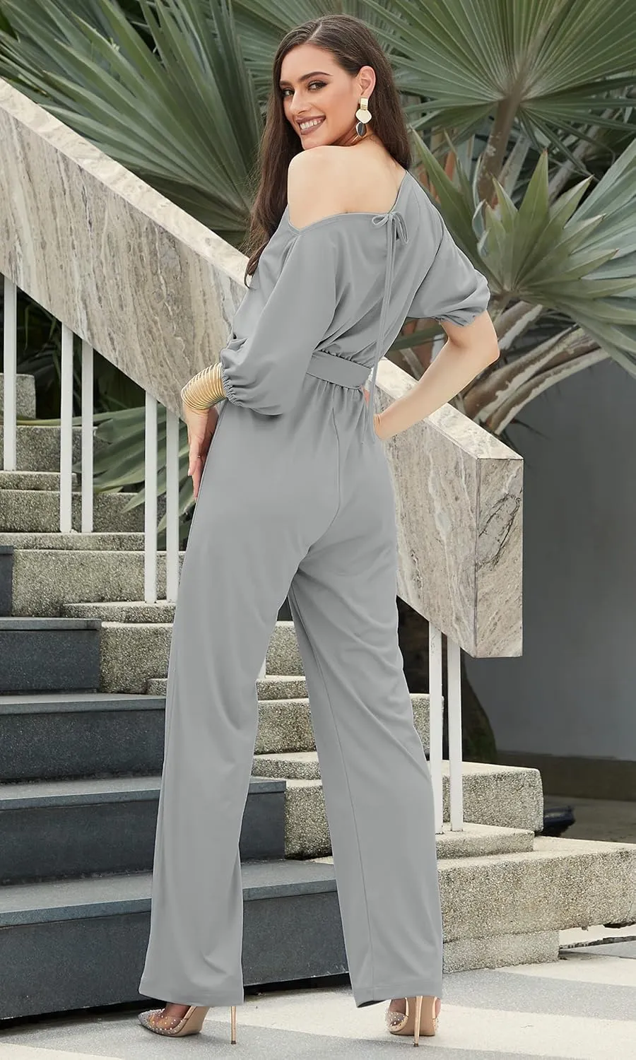 KOH KOH Womens One Off Shoulder Short Sleeve Piece Jumpsuit Pant Suit Romper