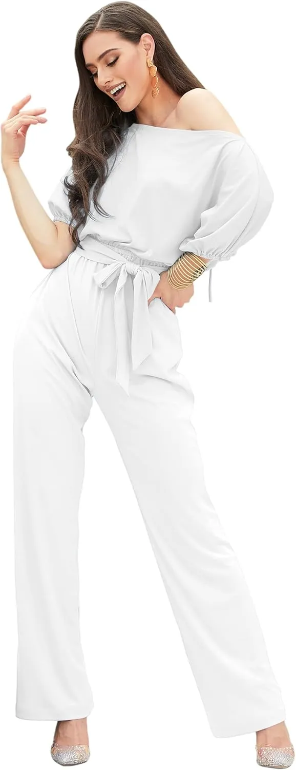 KOH KOH Womens One Off Shoulder Short Sleeve Piece Jumpsuit Pant Suit Romper