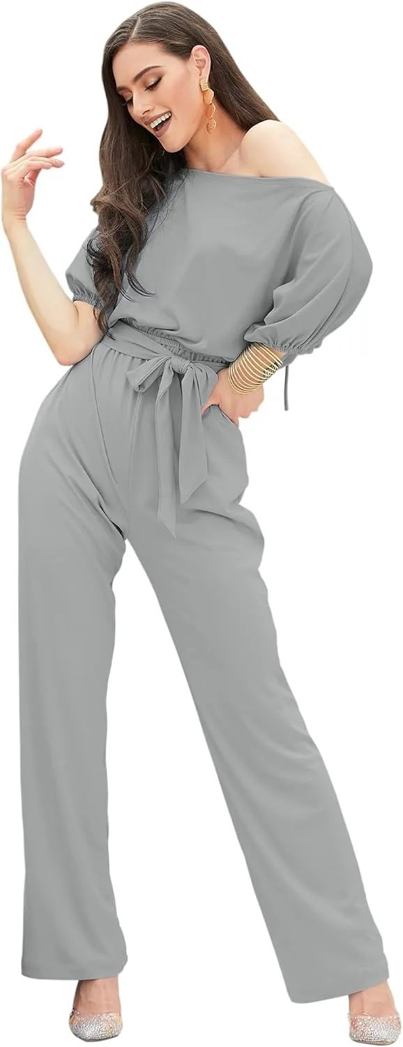 KOH KOH Womens One Off Shoulder Short Sleeve Piece Jumpsuit Pant Suit Romper