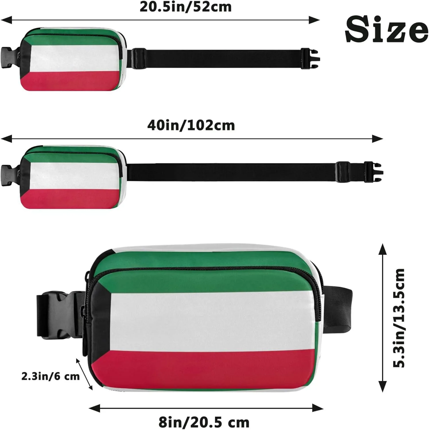 Kuwait Flag Waterproof Women Fanny Packs Belt Bag Hip Pack Bright Waist Pouches for Men