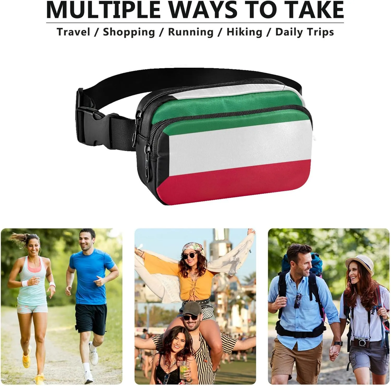 Kuwait Flag Waterproof Women Fanny Packs Belt Bag Hip Pack Bright Waist Pouches for Men