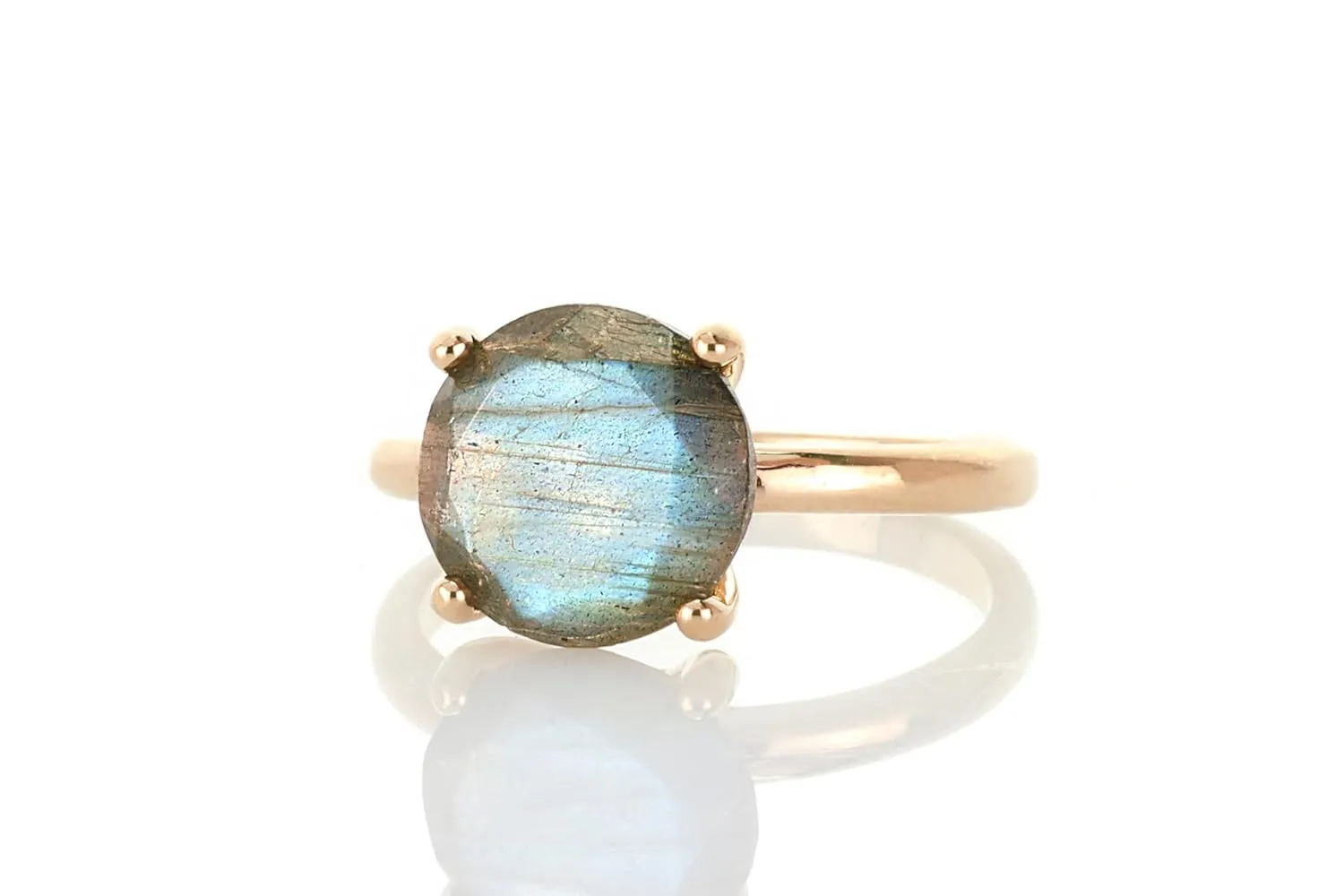 Labradorite Gemstone Ring in Rose Gold - 14K Vintage Solitaire - Elegant Pink Gold Proposal Jewelry - Promise Ring for Her