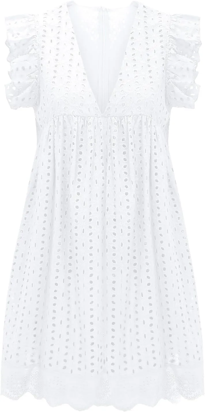 Lace Dress for Women V-Neck Sleeveless Embroidery Hollow Out Cocktail Dress 2025