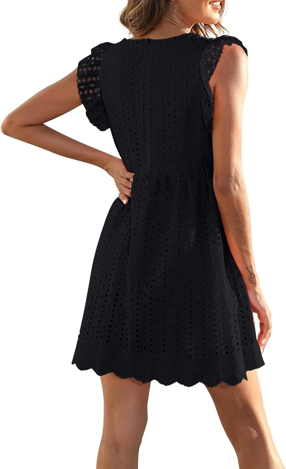 Lace Dress for Women V-Neck Sleeveless Embroidery Hollow Out Cocktail Dress 2025