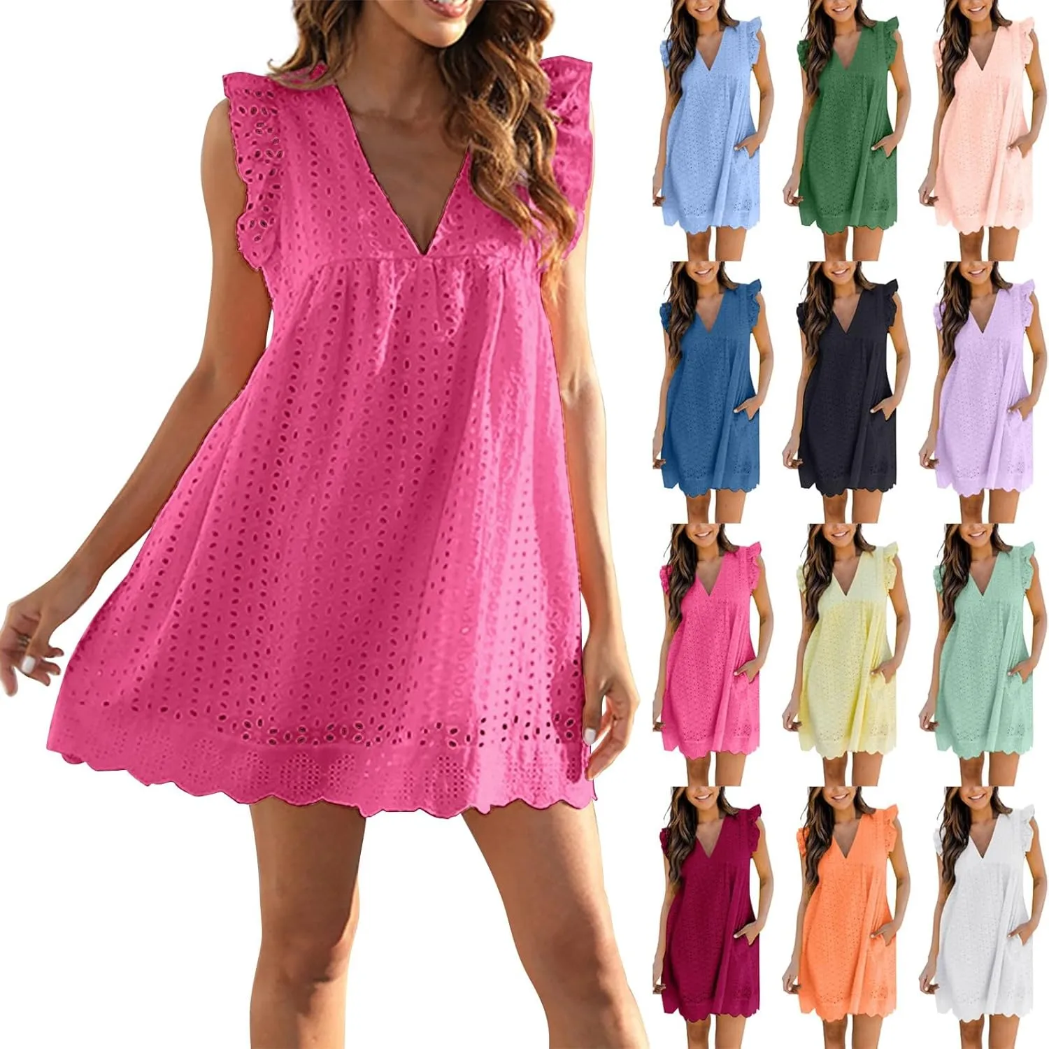 Lace Dress for Women V-Neck Sleeveless Embroidery Hollow Out Cocktail Dress 2025