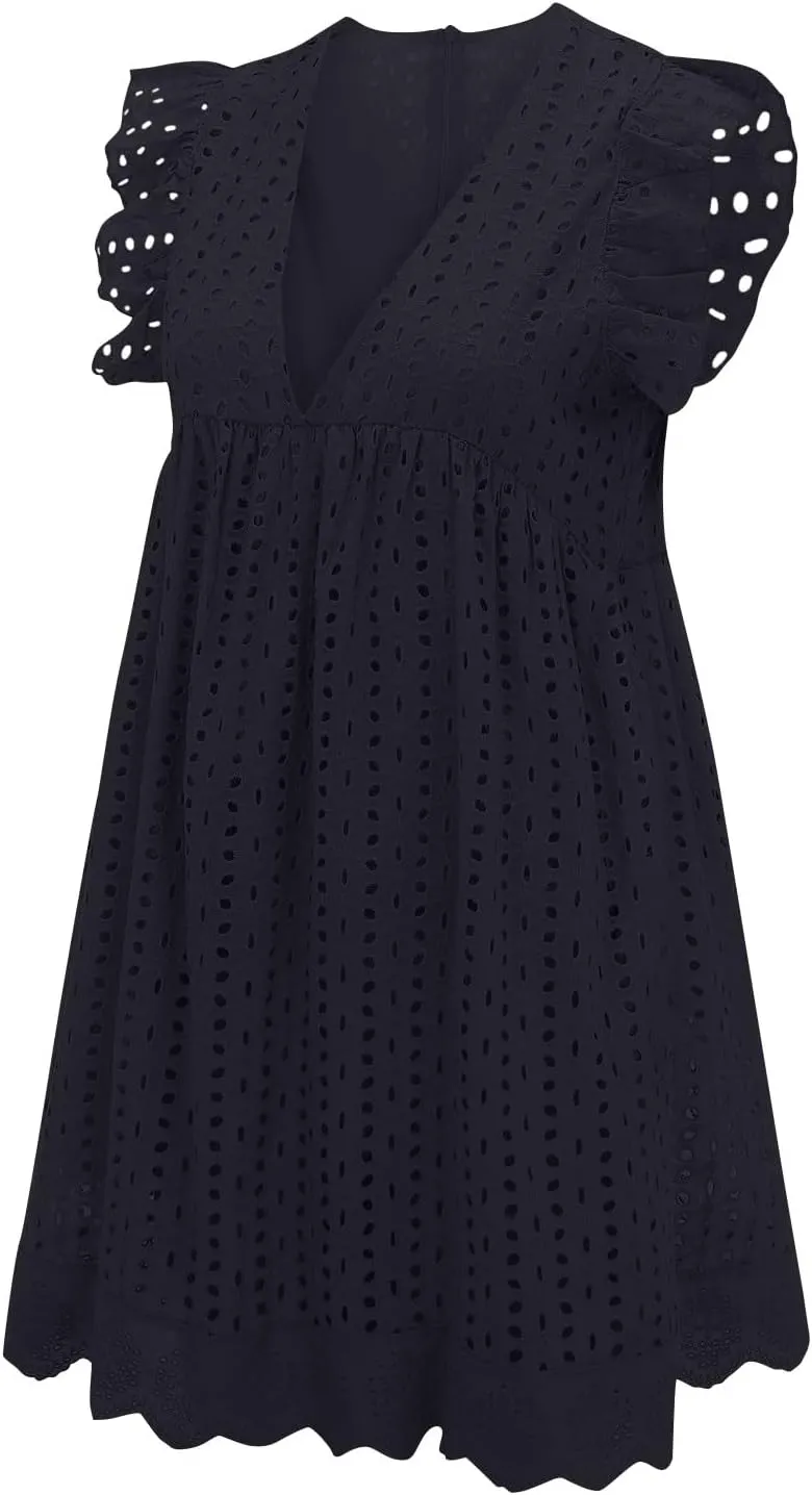 Lace Dress for Women V-Neck Sleeveless Embroidery Hollow Out Cocktail Dress 2025