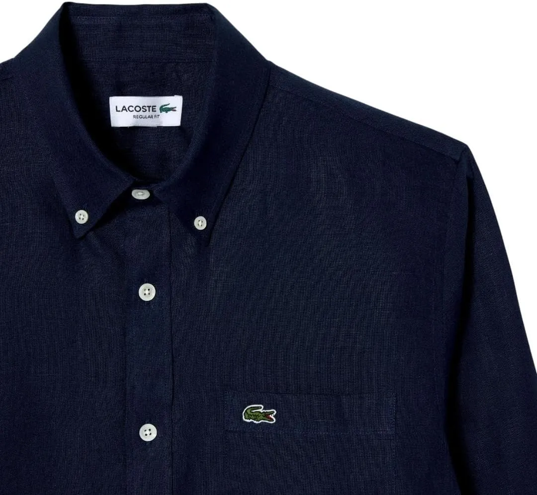 Lacoste Men's Regular Fit Linen Casual Button Down Shirt