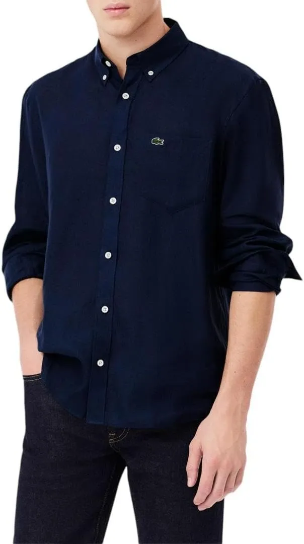 Lacoste Men's Regular Fit Linen Casual Button Down Shirt