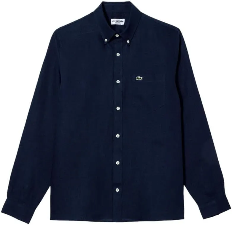 Lacoste Men's Regular Fit Linen Casual Button Down Shirt