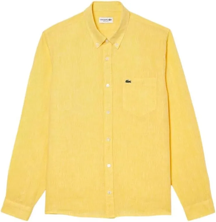 Lacoste Men's Regular Fit Linen Casual Button Down Shirt