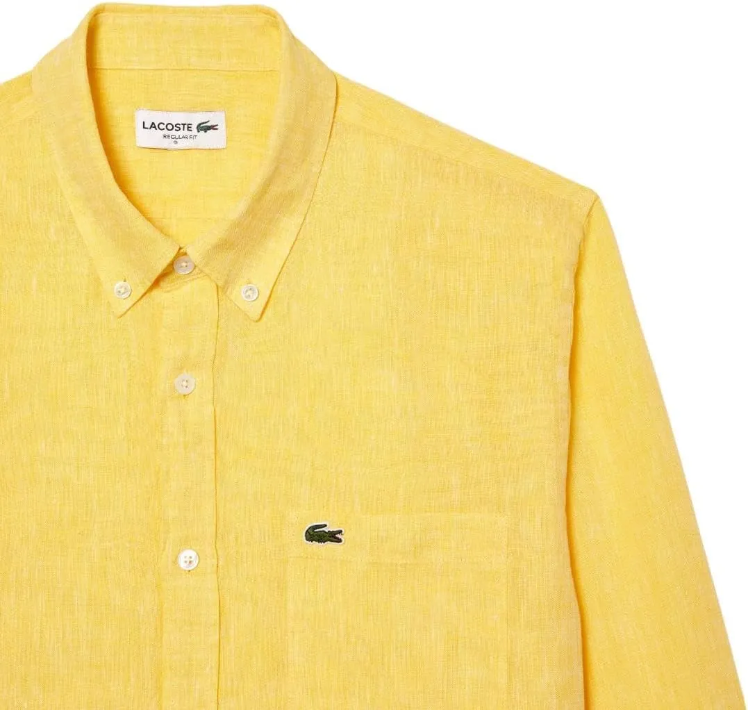 Lacoste Men's Regular Fit Linen Casual Button Down Shirt