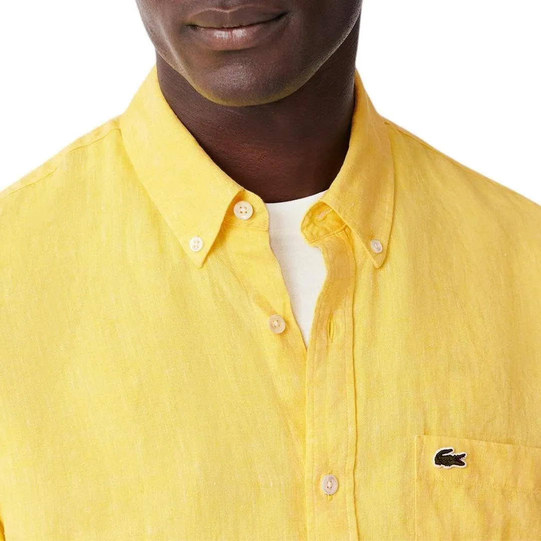 Lacoste Men's Regular Fit Linen Casual Button Down Shirt