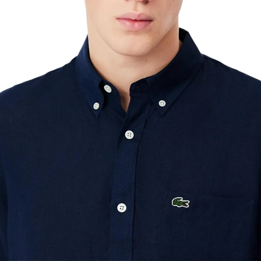 Lacoste Men's Regular Fit Linen Casual Button Down Shirt