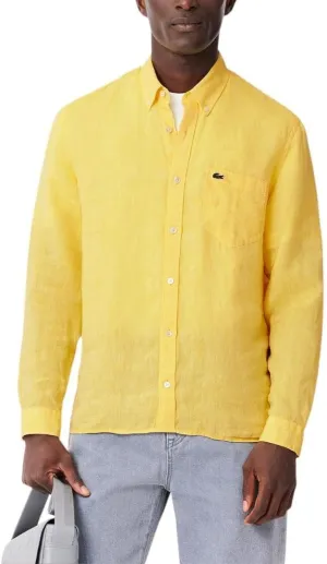 Lacoste Men's Regular Fit Linen Casual Button Down Shirt