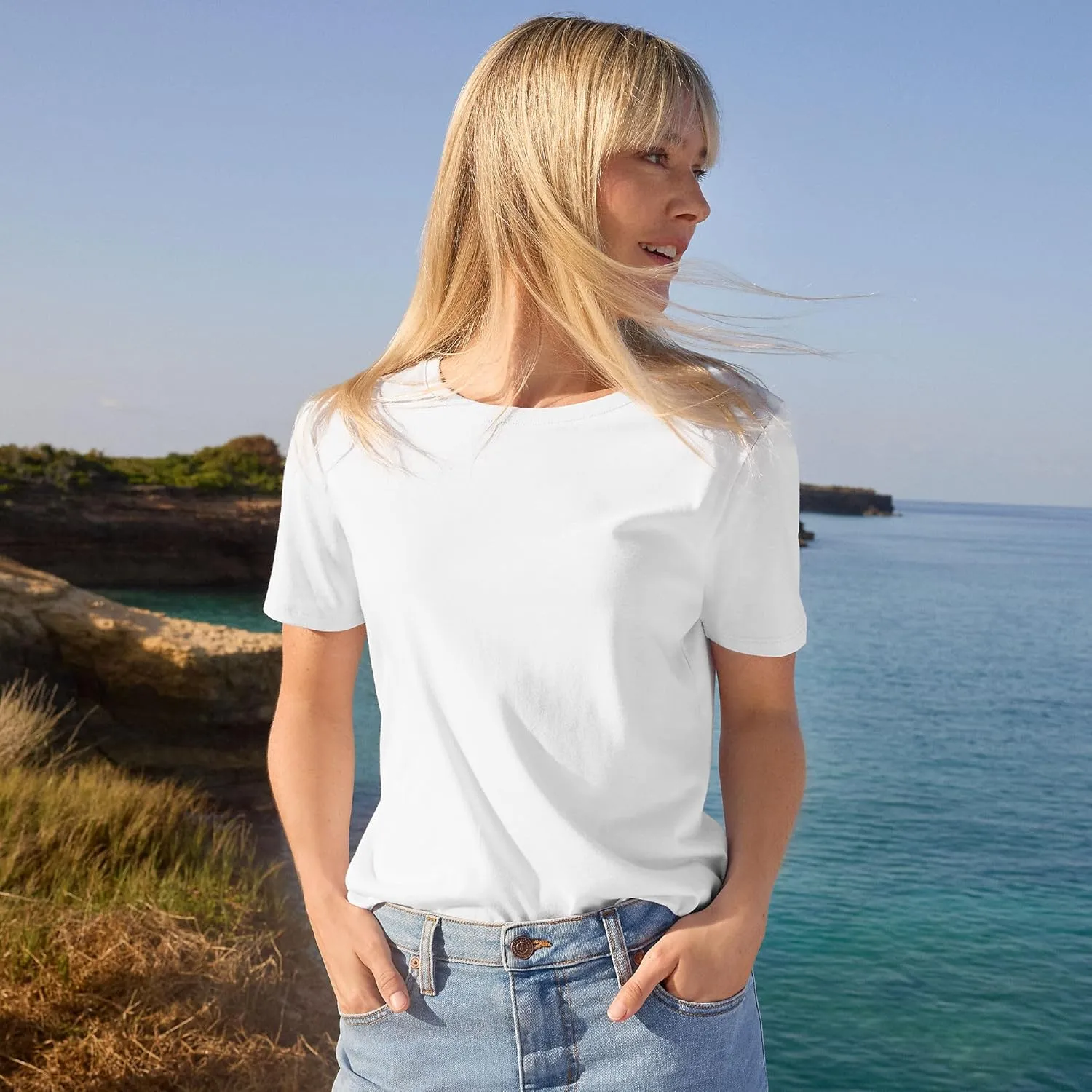 Lands' End Women's Relaxed American-Grown Supima Cotton Crew Neck T-Shirt
