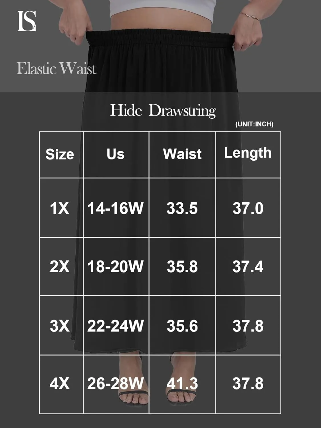 Lastshe Plus Size Maxi Skirts for Women Casual Elastic High Waisted Hide Drawstring Flowy A-line Long Skirt with Pockets