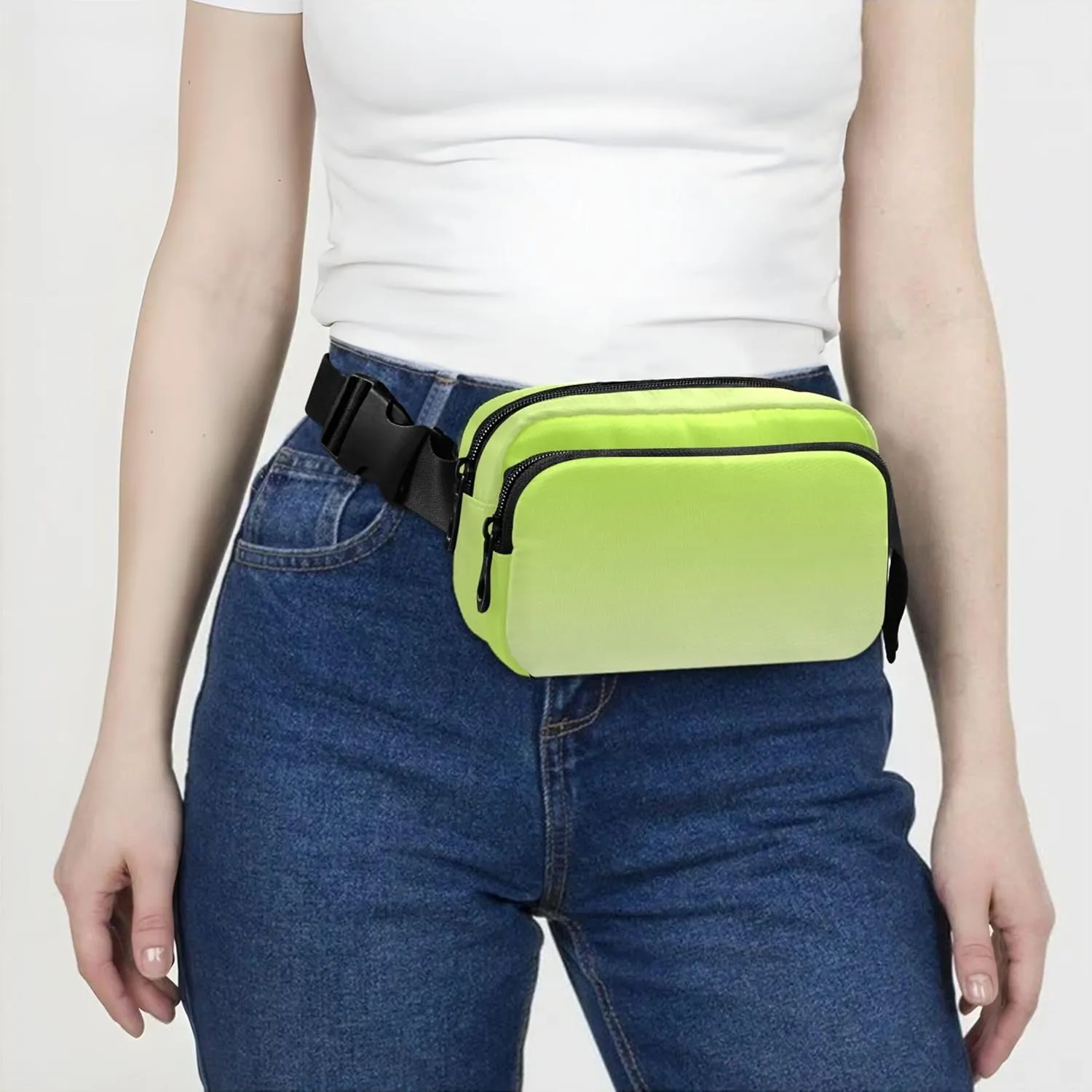 Lemon Green Floral White Gradient Women Fanny Packs Waterproof Belt Bags Hip Pack Cute Cross Body Waist Pack