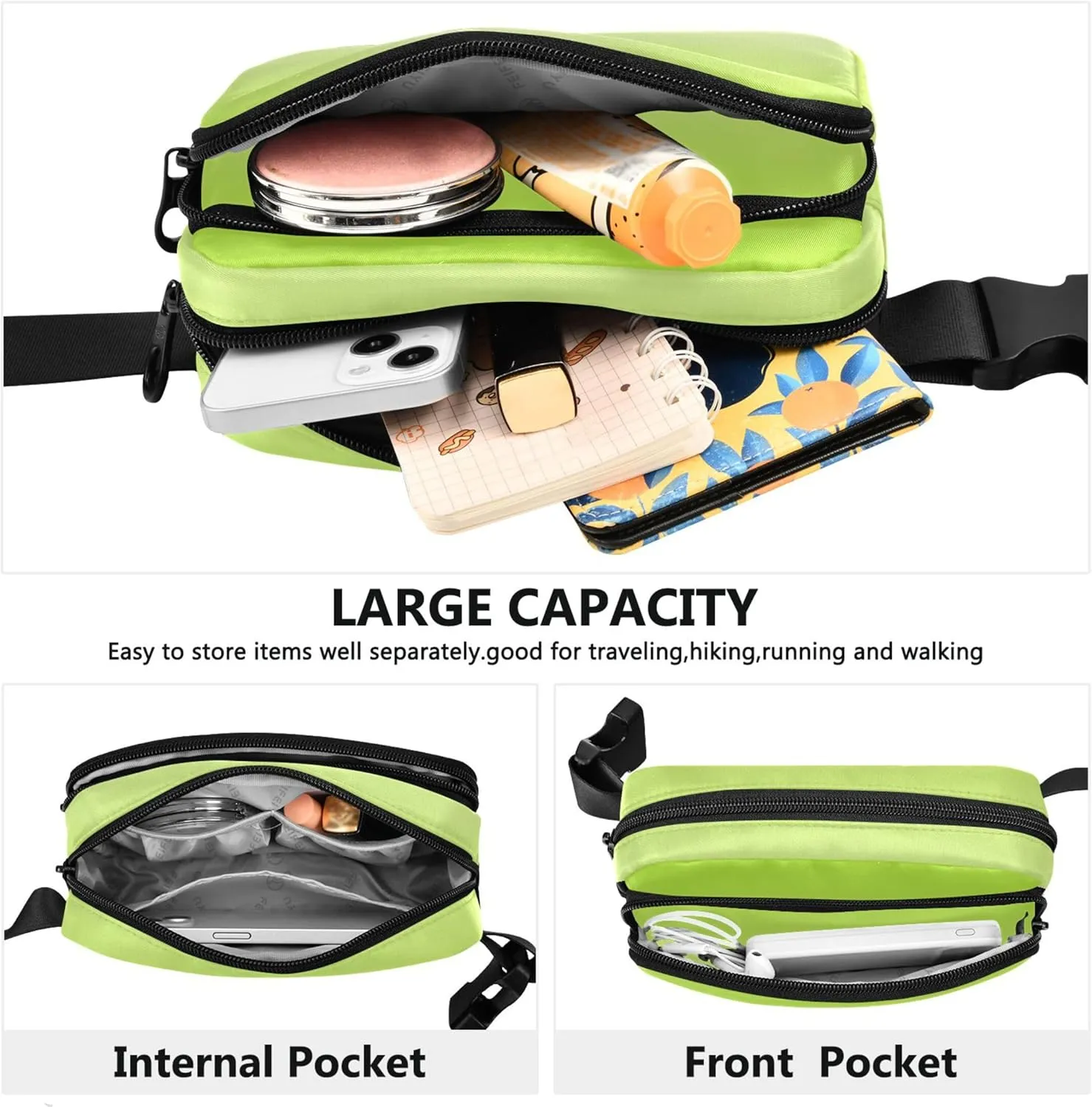 Lemon Green Floral White Gradient Women Fanny Packs Waterproof Belt Bags Hip Pack Cute Cross Body Waist Pack