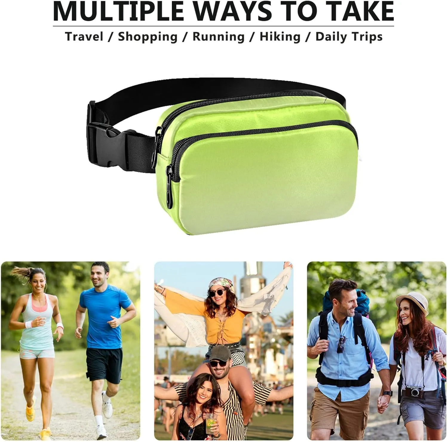 Lemon Green Floral White Gradient Women Fanny Packs Waterproof Belt Bags Hip Pack Cute Cross Body Waist Pack
