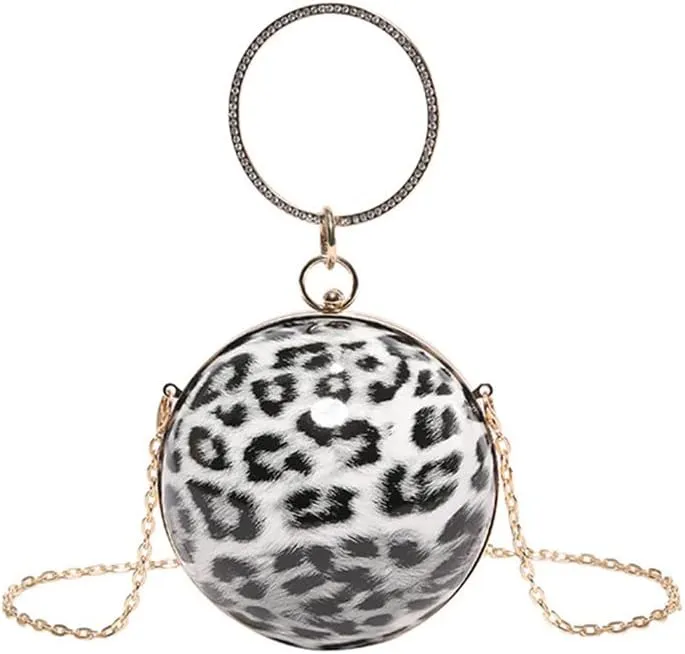 Leopard Print Round Clutch Bag with Chain Novelty Cheetah Print Ball Shaped Crossbody Bag Women Round Satchel Handbag