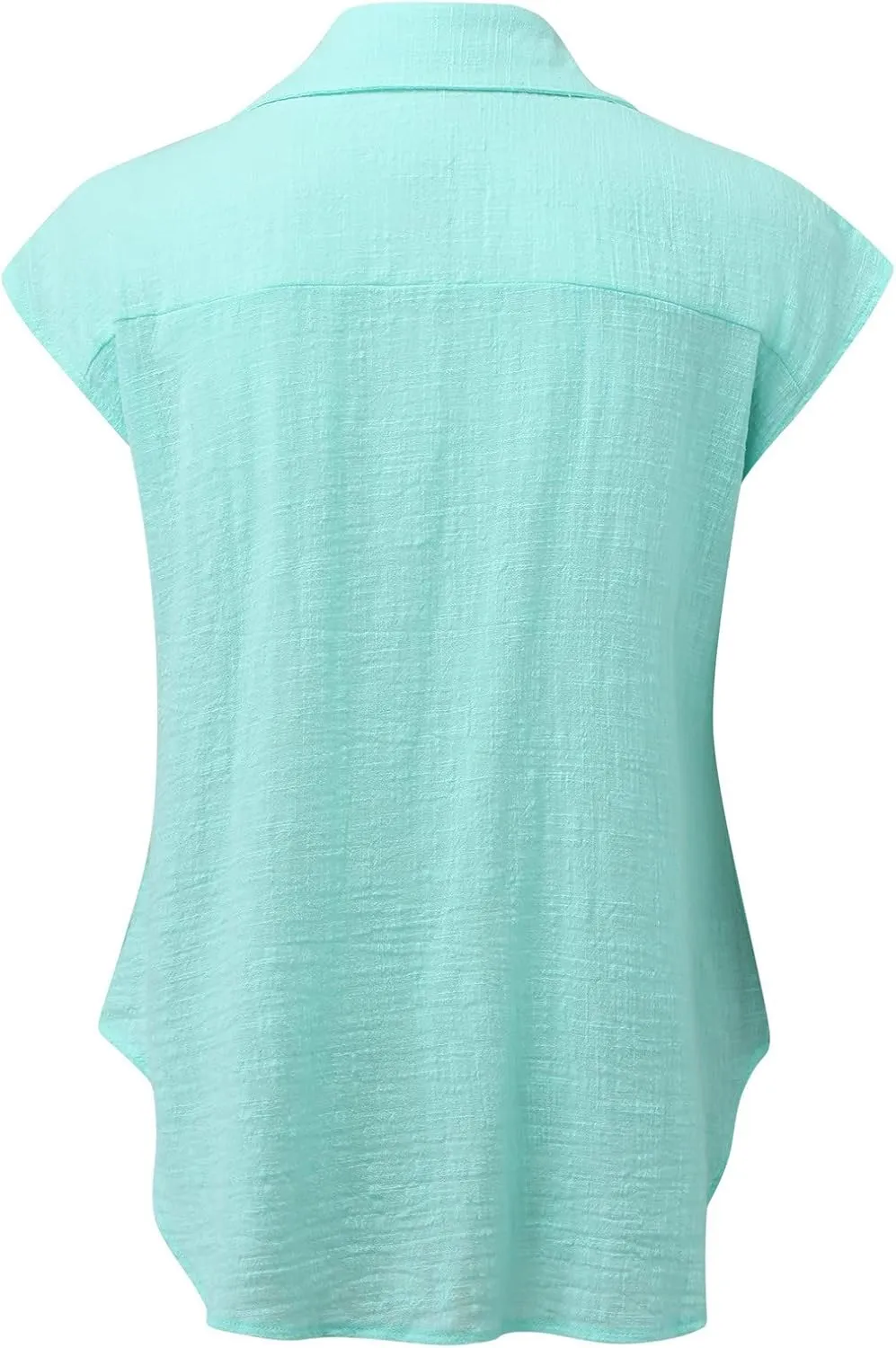 Linen Shirts for Women Summer Button Down Cap Sleeve Shirts Casual Loose Solid V Neck Tops Business Casual Blouses