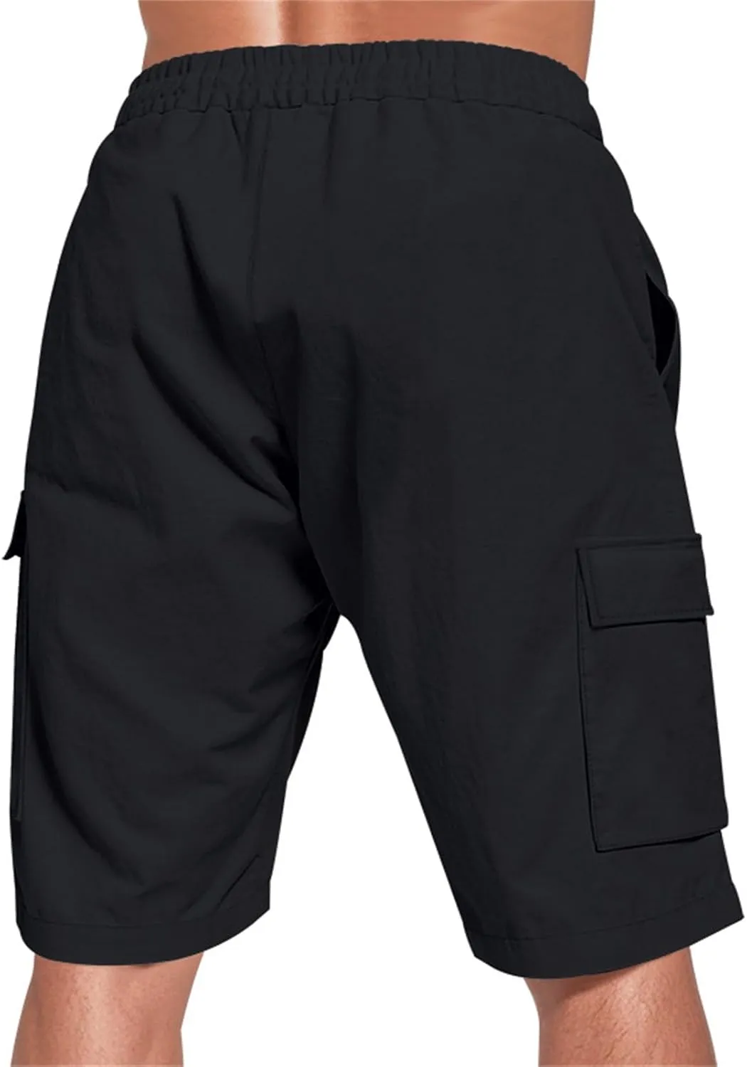 Linen Shorts for Men Cargo Elastic Waist Drawstring Shorts Summer Lightweight Pants Relaxed Fit with Pockets