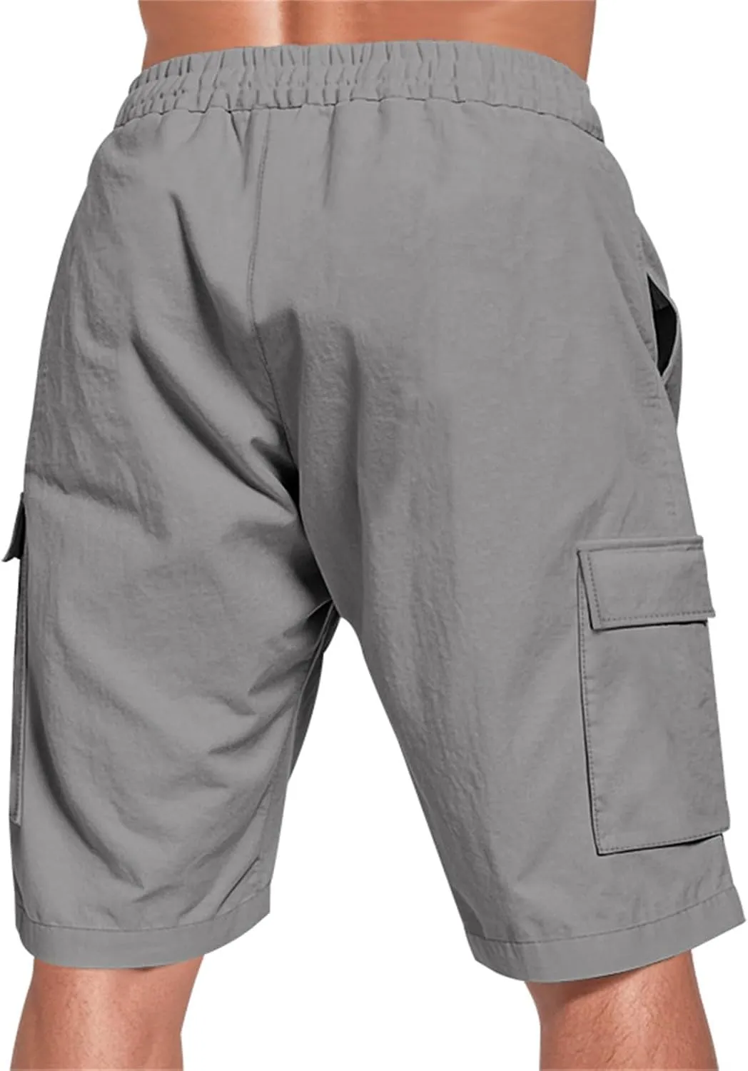 Linen Shorts for Men Cargo Elastic Waist Drawstring Shorts Summer Lightweight Pants Relaxed Fit with Pockets