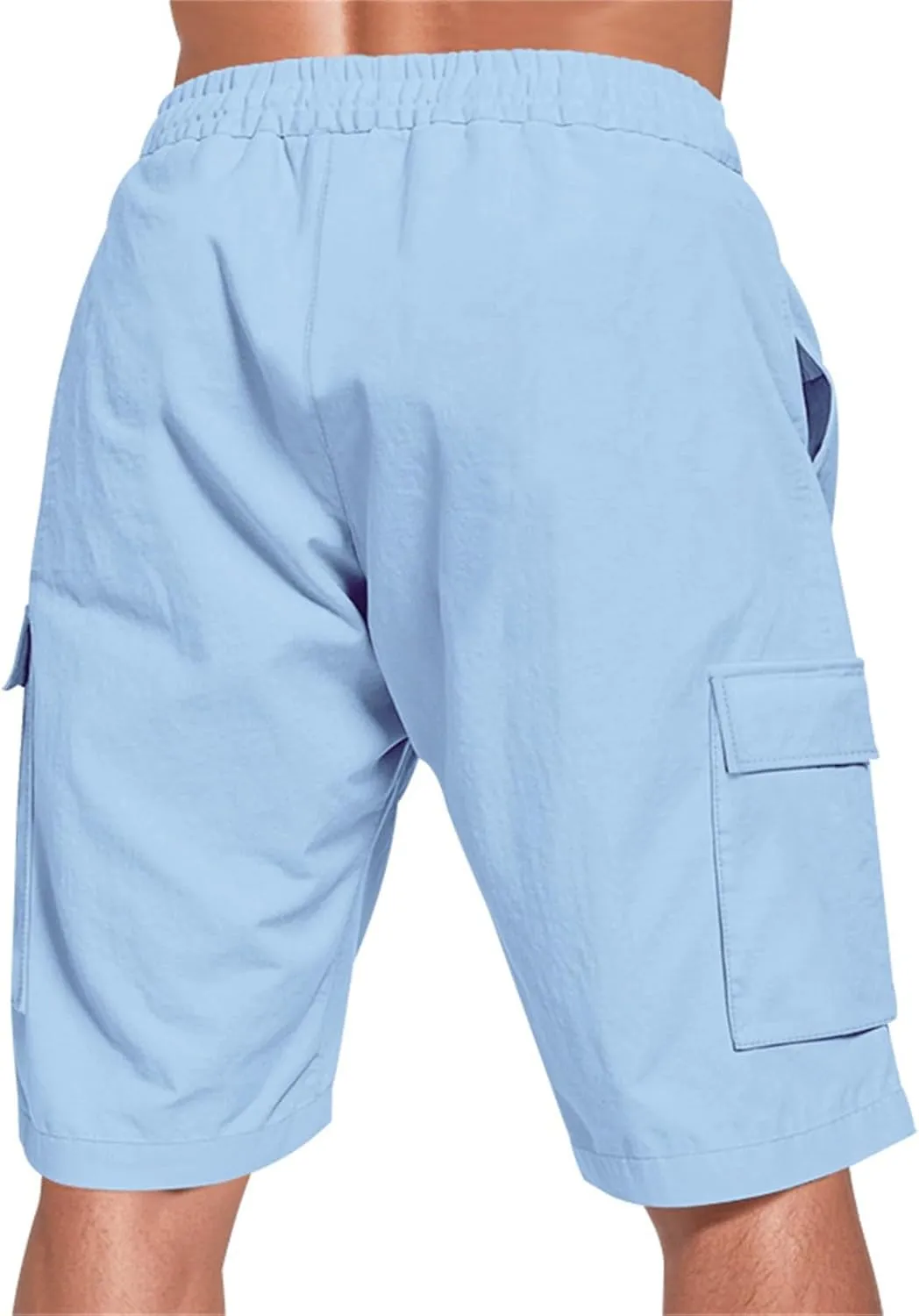 Linen Shorts for Men Cargo Elastic Waist Drawstring Shorts Summer Lightweight Pants Relaxed Fit with Pockets
