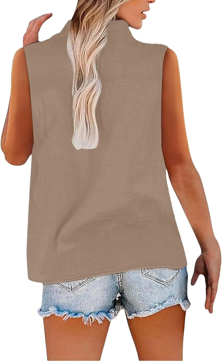 Linen Tank Tops for Women Button Down Sleeveless V Neck Loose Comfort Shirts Plus Size Summer Clothes for Women