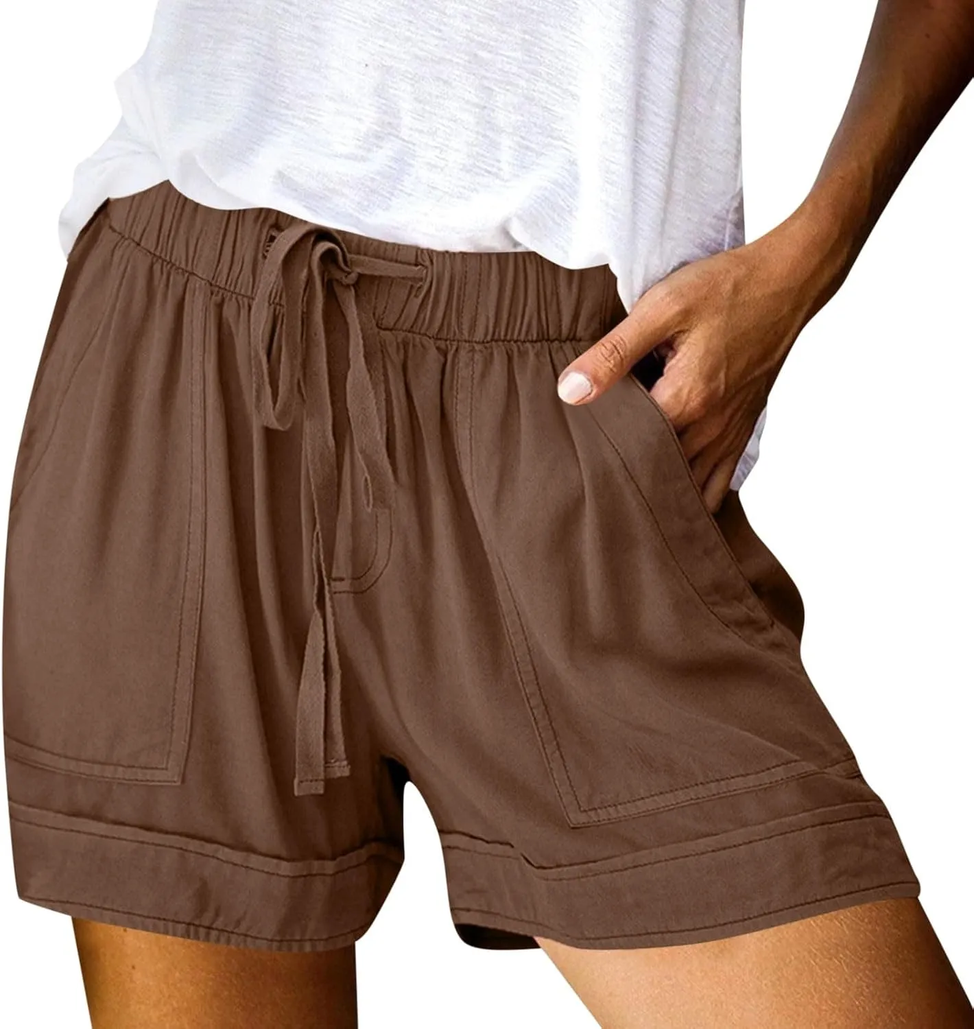 Linen Womens Shorts with Pockets Drawstring Elastic Waist Cotton Linen Beach Vacation Trendy 2025 Summer Clothes