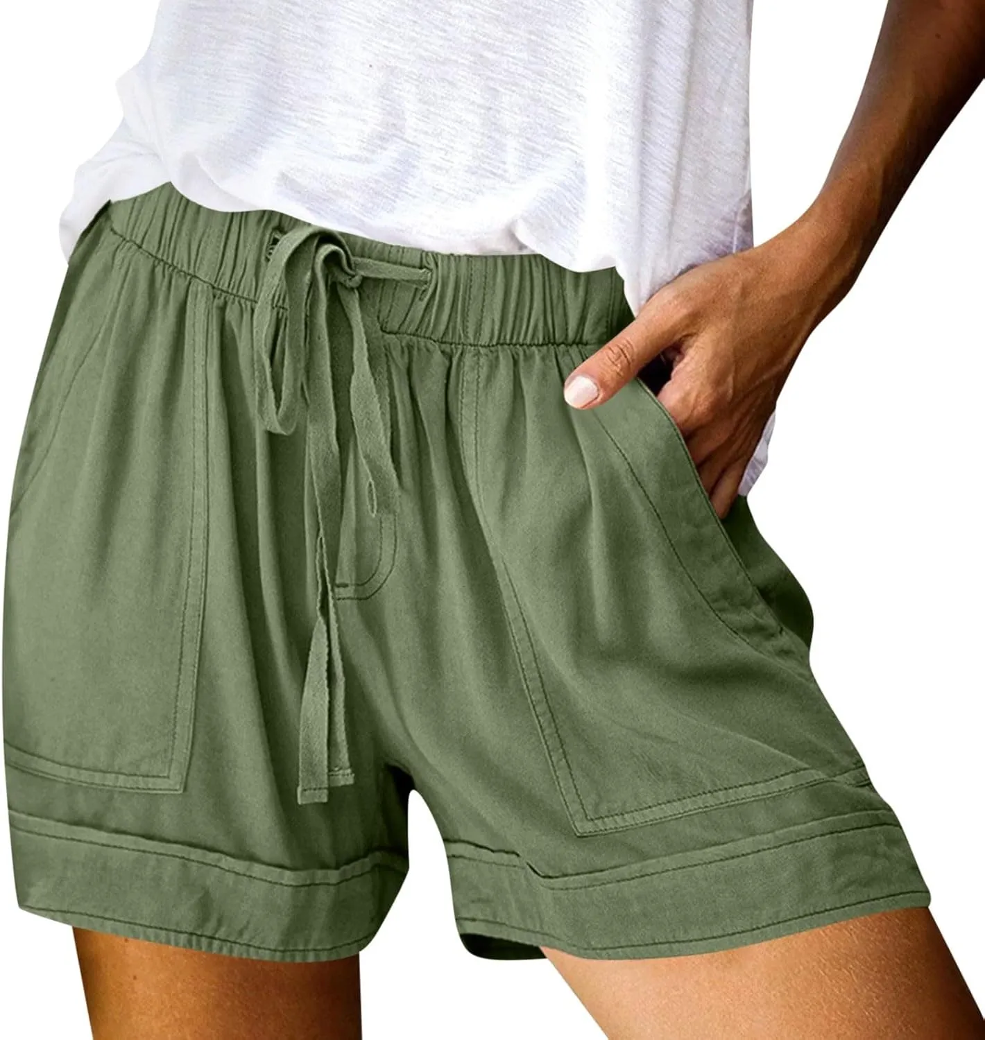 Linen Womens Shorts with Pockets Drawstring Elastic Waist Cotton Linen Beach Vacation Trendy 2025 Summer Clothes