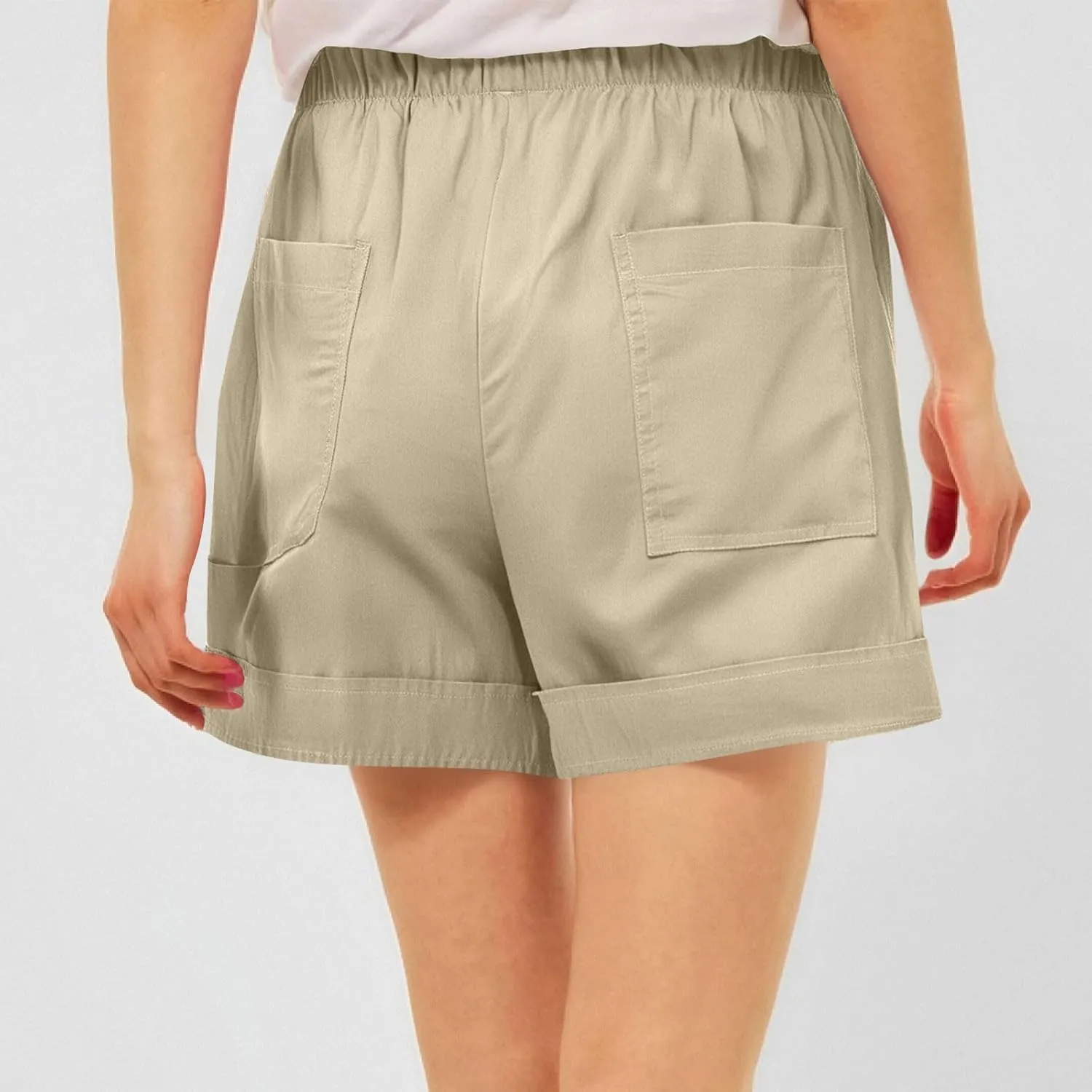 Linen Womens Shorts with Pockets Drawstring Elastic Waist Cotton Linen Beach Vacation Trendy 2025 Summer Clothes