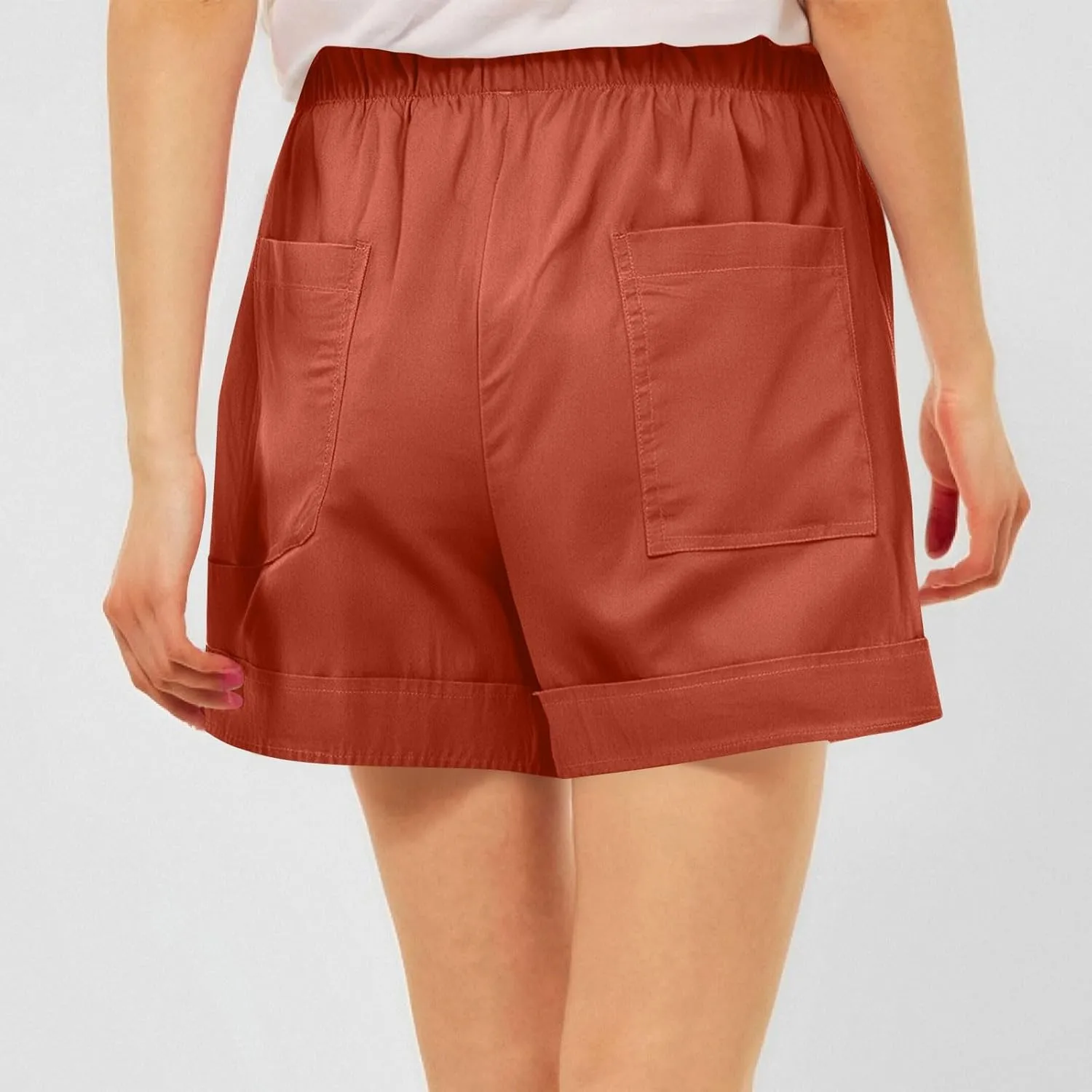 Linen Womens Shorts with Pockets Drawstring Elastic Waist Cotton Linen Beach Vacation Trendy 2025 Summer Clothes