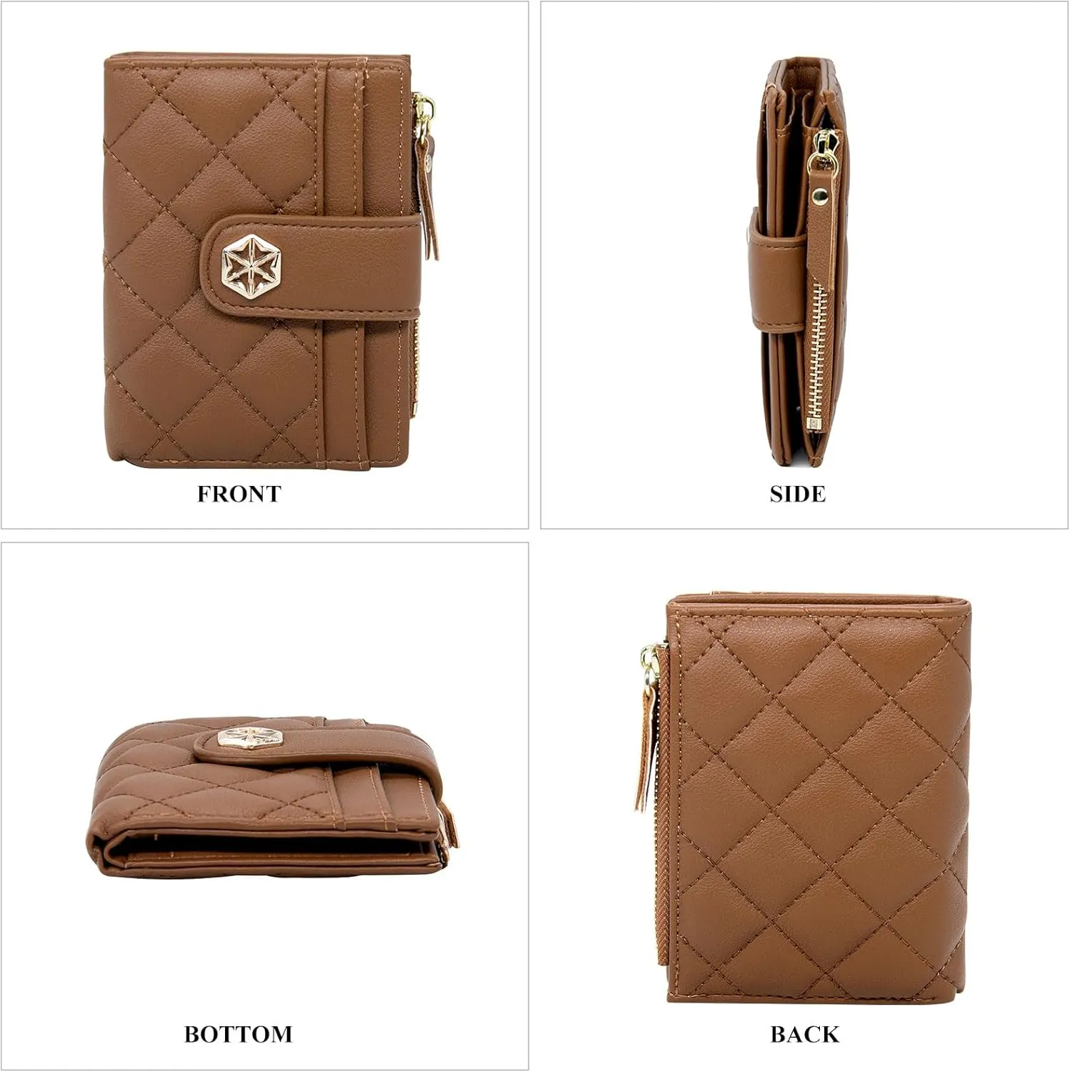 LJCZKA Womens Wallet Card Holder Small Bifold RFID Blocking Purse Short Quilted Leather Pocket for Women Girls Ladies (Brown)