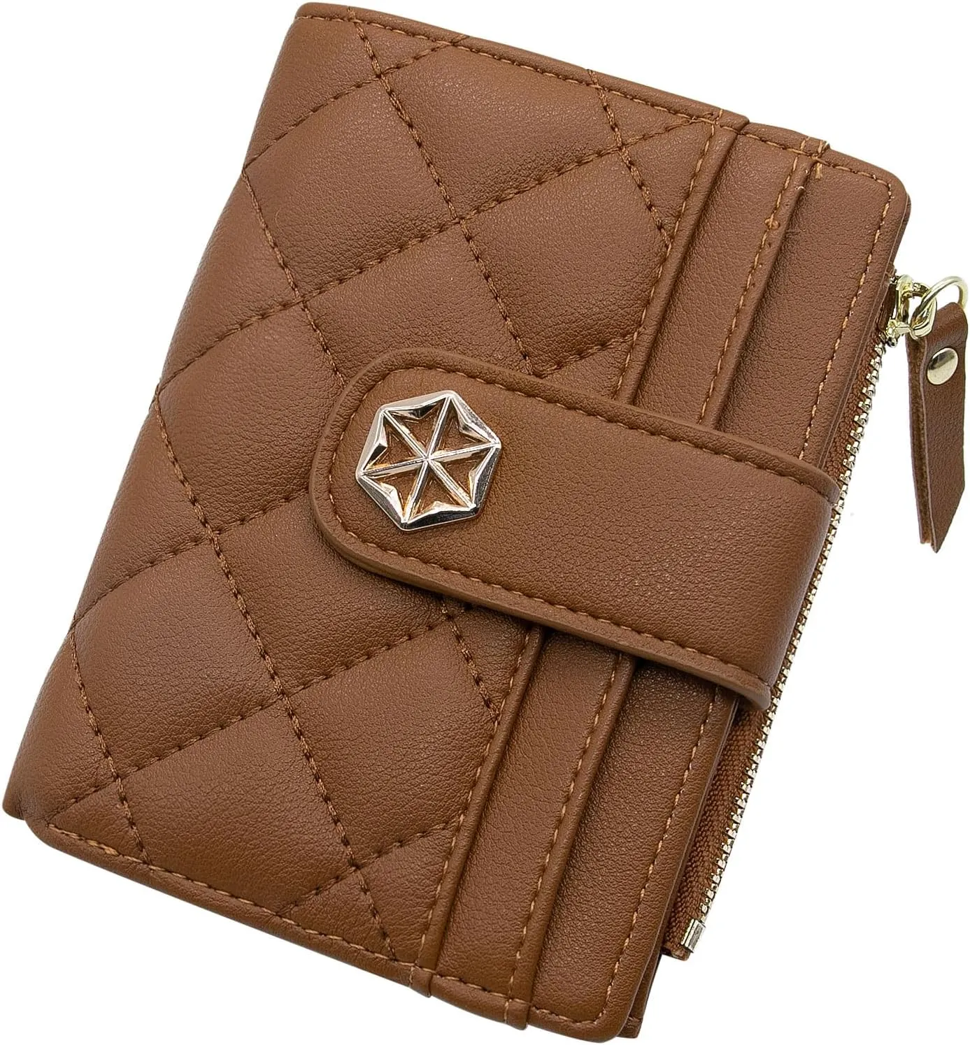 LJCZKA Womens Wallet Card Holder Small Bifold RFID Blocking Purse Short Quilted Leather Pocket for Women Girls Ladies (Brown)