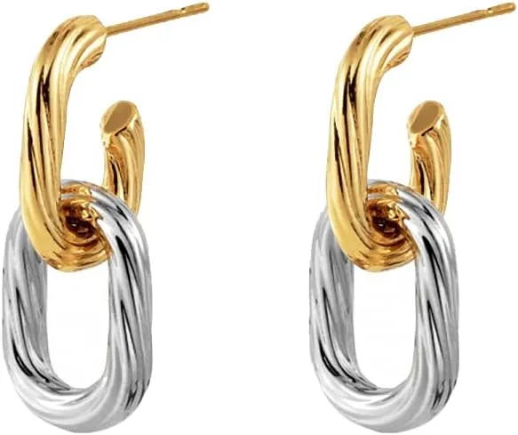 Long Geometric Gold Mixed Twisted Earrings Adjustable Minimalist Chain Earrings
