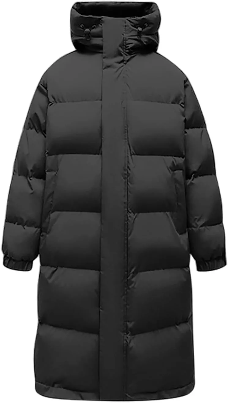 Long Puffer Jacket Men Hooded Down Coat Quilted Insulated Jacket Windproof Winter Coat Warm Overcoat Thicken Coat