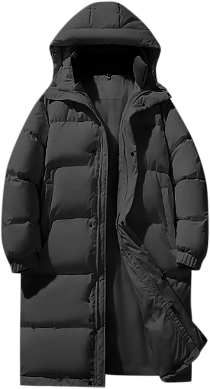 Long Puffer Jacket Men Hooded Down Coat Quilted Insulated Jacket Windproof Winter Coat Warm Overcoat Thicken Coat