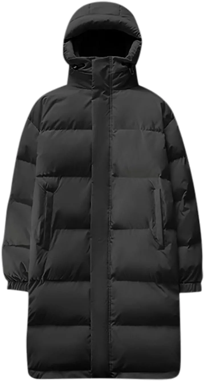 Long Puffer Jacket Men Hooded Down Coat Quilted Insulated Jacket Windproof Winter Coat Warm Overcoat Thicken Coat