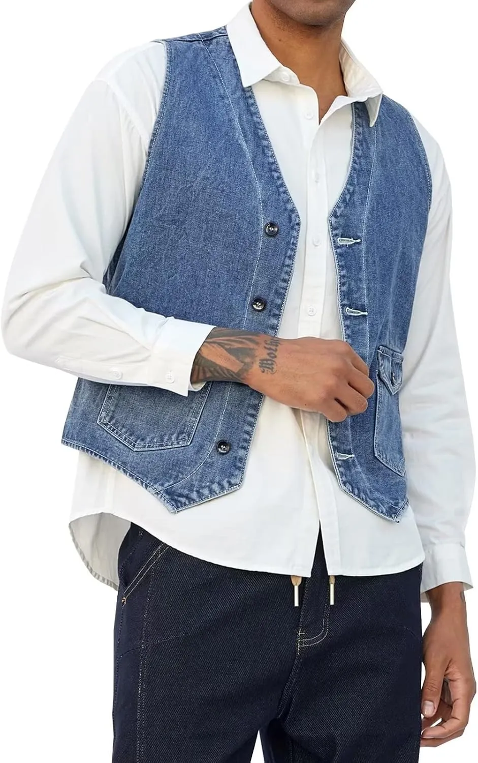 LONGBIDA Men's Denim Vest Casual Slim Fit Sleeveless Jacket Outdoor Jean Vests
