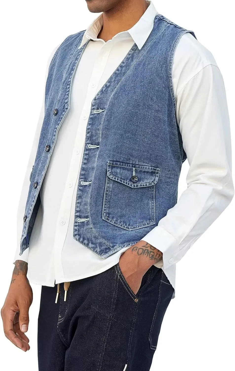 LONGBIDA Men's Denim Vest Casual Slim Fit Sleeveless Jacket Outdoor Jean Vests